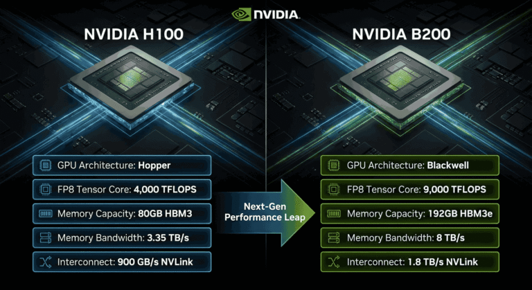 NVIDIA H100 vs B200 specs